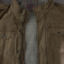 Levis Jacket Mens Large 2 Way Stretch Cotton Twill Sherpa Lined Full Zip Cut