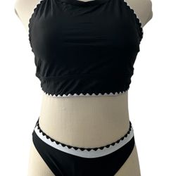 BLOOMING JELLY Blk/Wht Halter High Waisted Bikini Swimsuit Women’s Lg/XL NWOT