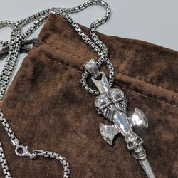 Sterling Silver Triple Cross Skull