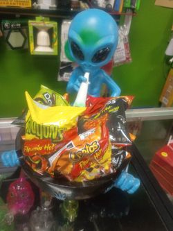 Blue Alien Figure Holding Bowl