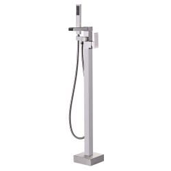 Single-Handle Freestanding Tub Faucet with Hand Shower in Brushed Nickel