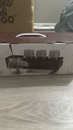 Glass Jar Condiment Set with Wood Tray
