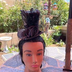 Halloween Black Rose Fancy Adult OS Top Hat Headband Costume Accessory NEW