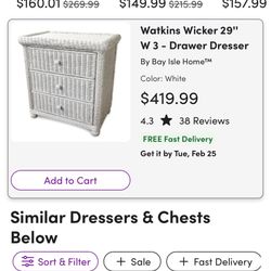 Beautiful Wicker 3 Drawer Dresser