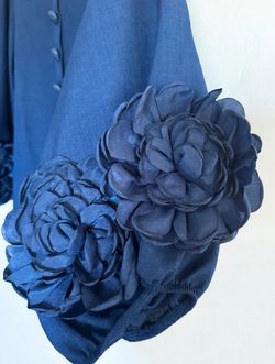 Women's Navy Blue 3D Floral Lantern Sleeve Dress – XXL (Brand New in Bag)