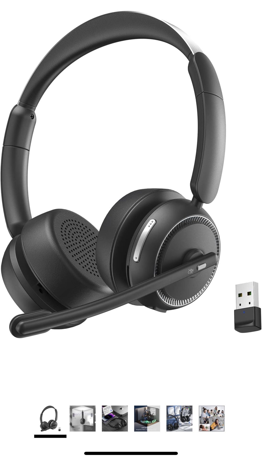 Dytole Wireless Headset with Microphone for PC, Bluetooth Headset with Noise Canceling Microphone & HI-FI Stereo Sound, USB Wireless Headset for Lapto