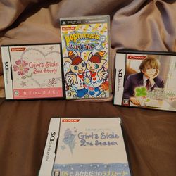 MINT CONDITION LOT OF NINTENDO DS TOKIMEKI MEMORIAL GIRL'S SIDE PSP POP'N MUSIC PORTABLE 2 JAPANESE GAMES! 