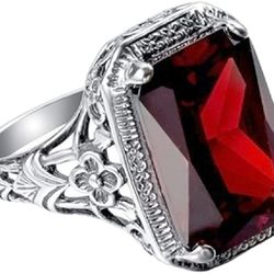 Beautiful 925 Silver Ruby  Women Wedding Engagement Ring