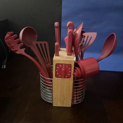 🔥 Complete Red Kitchen Starter Set – Knife Block + Utensils + Measuring Cups + Timer 🔥