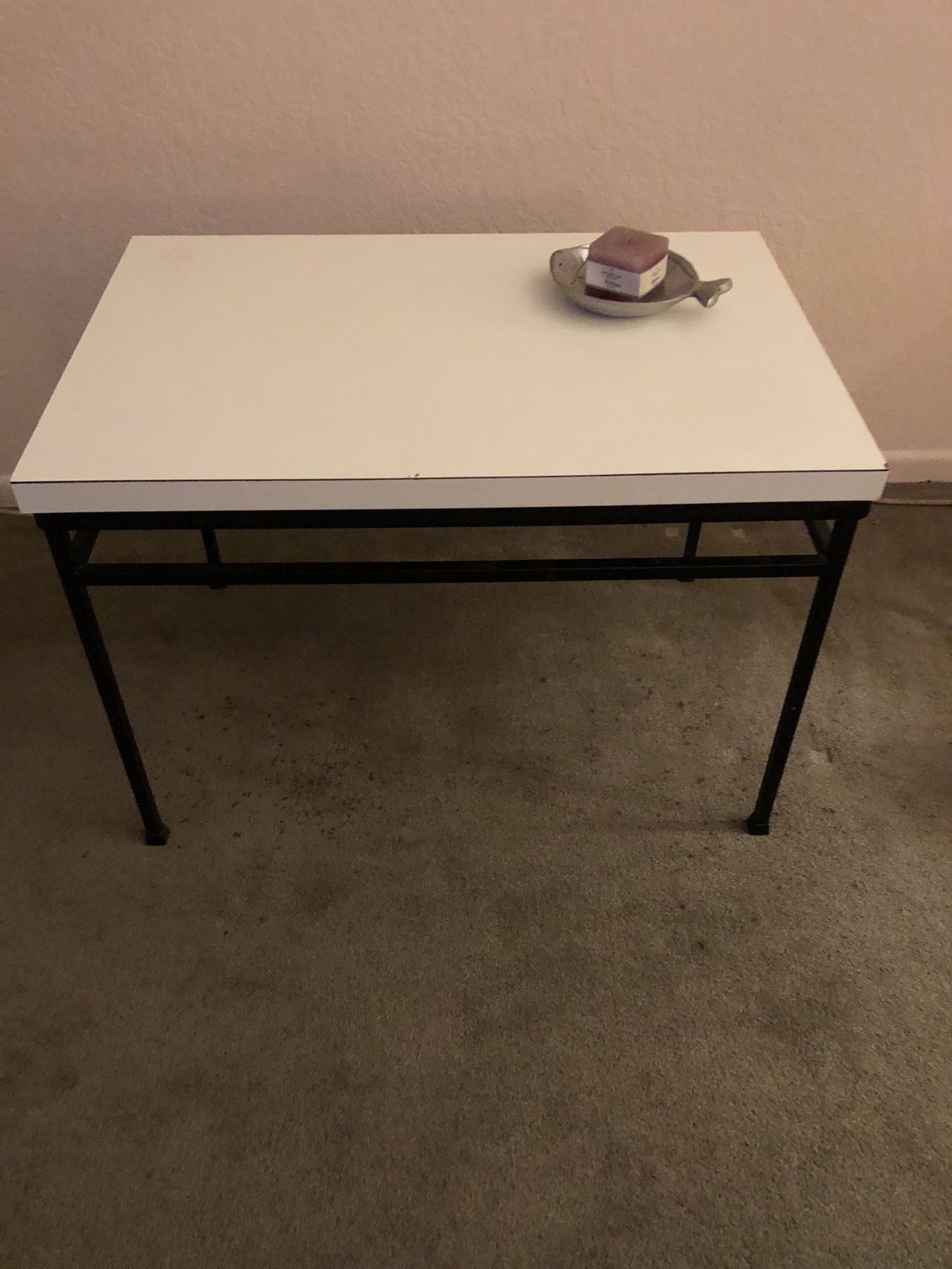Mid-Century Sleek Designed Formica Topped Wrought Iron Legs Side Table. 24” Long x 16” Wide x 17” High.