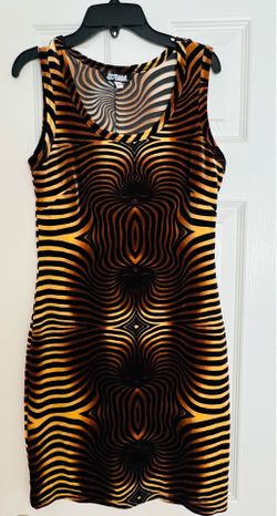 Steam velvet dress with a black and orange wavy pattern Women Sz. S