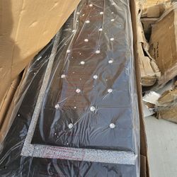 Black Faux Leather Queen Bed Frame With Bling