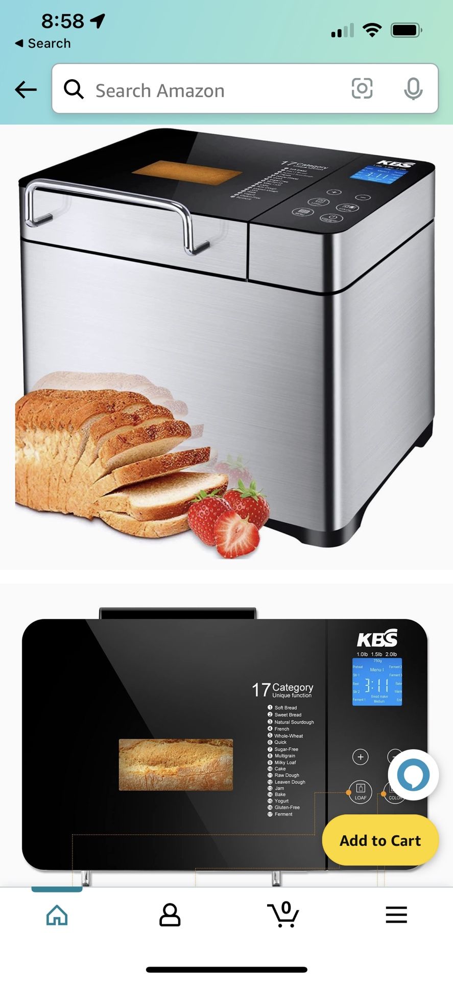 KBS Large 17-in-1 Bread Machine, 2LB All Stainless Steel Bread Maker