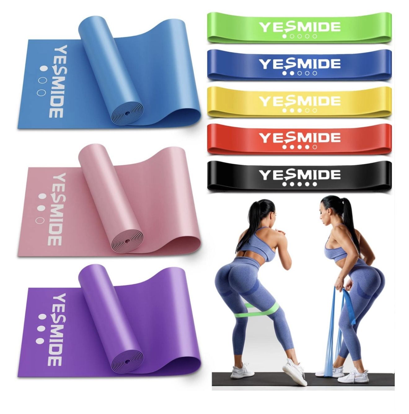 YESMIDE Resistance Bands for Working Out, 8 Pack Exercise Bands with 8 Resistance Levels, Booty Bands for Leg and Butt, Workout Bands Set for Physical