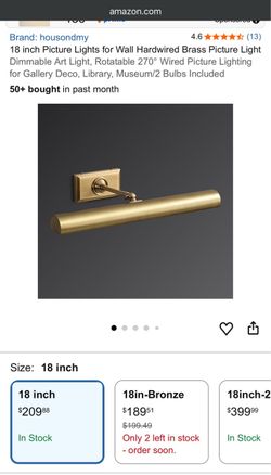 Housondmy 18-Inch Brass Hardwired Picture Light