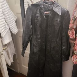 Old School Genuine Long Leather Jacket. 