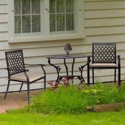 Patio Chairs Set of 2 Brown Iron Frame Stationary Dining Chair with Brown Solid Seat