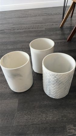 Set of 3 Faux Marble Bathroom / Office Wastebaskets
