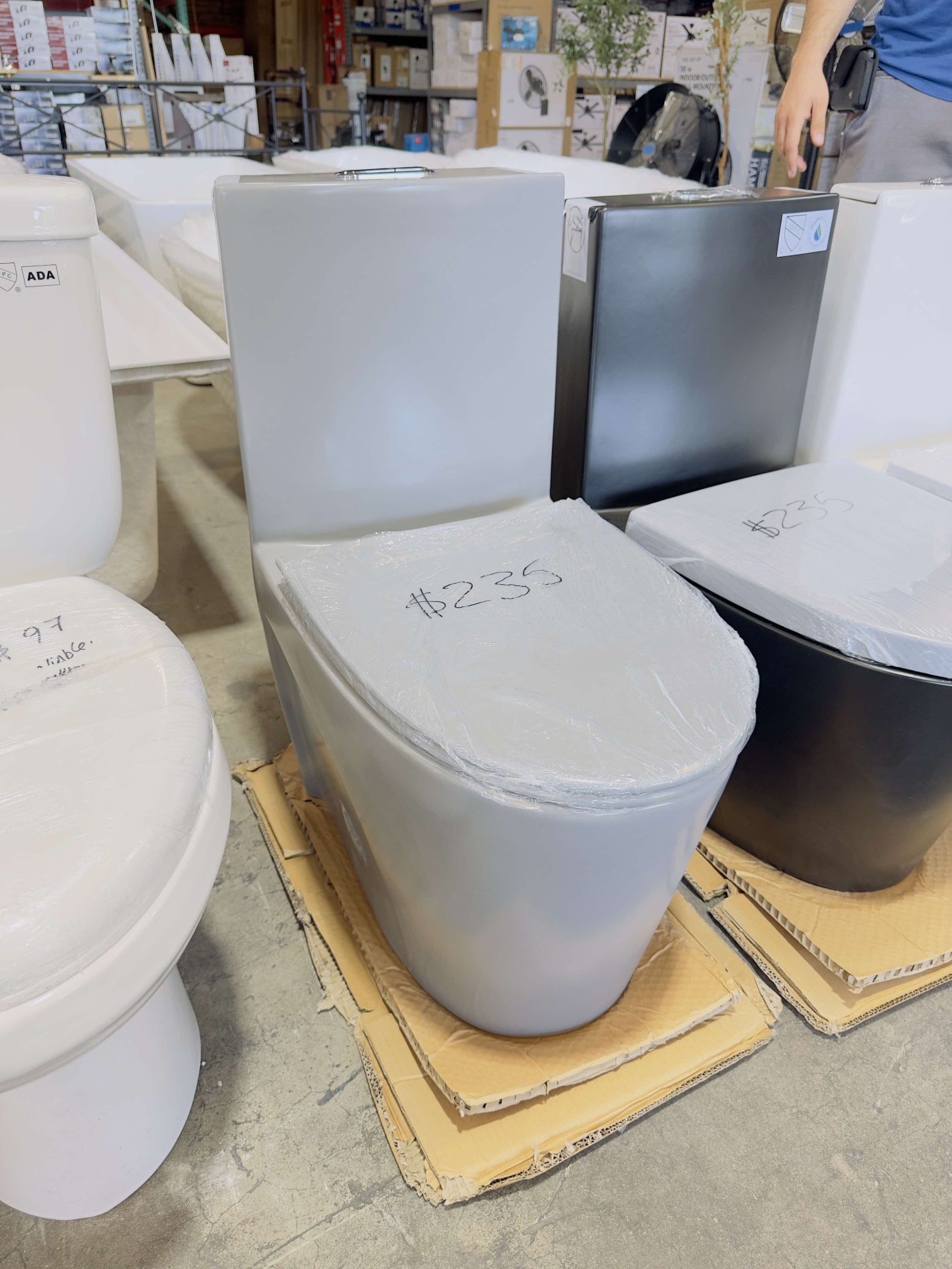 ‼️Beautiful Modern One-Piece High Efficiency Toilets in Gray, soft close, with top flush bottom ‼️ 💥$235 each, many available 💥  