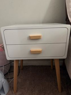 White 2-Drawer Nightstand with Wood Legs
