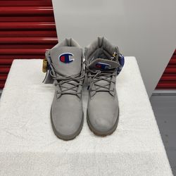 Champion x Timberland Youth 6.5 Nubuck 6” Boots Gray Gum Sole Work Boot