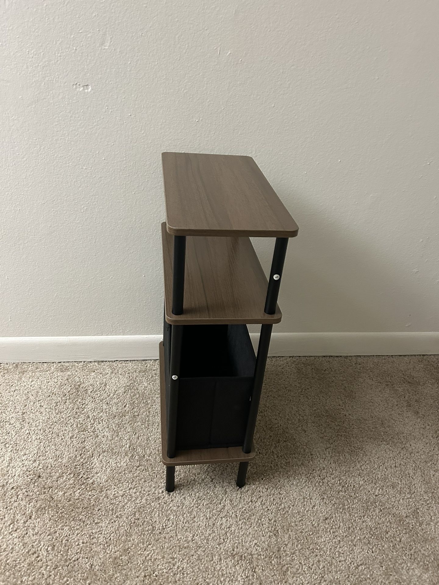Narrow Side Table with Fabric Basket, End Table 