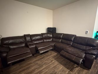 Large Brown Leather Reclining Sectional Sofa couch