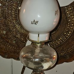 Vintage Oil Lamp Milk Glass Shade. 18.5" tall