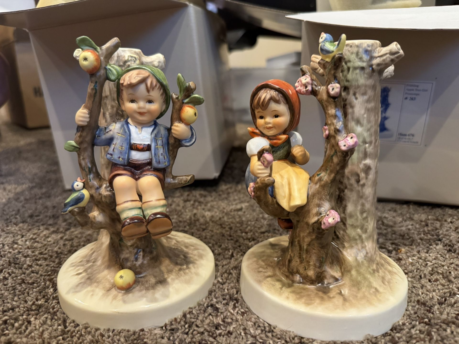VTG "Apple Tree Boy" & "Apple Tree Girl" Hummel Candle Holder 6.875”, Orig Box