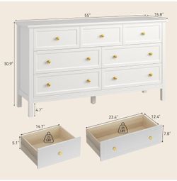 White 7-Drawer Dresser with Gold Knobs