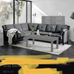 Brand New Grey Sectional Charcoal Gray Tufted Back 