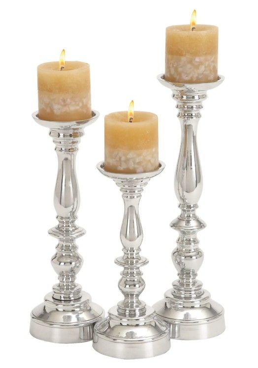 Silver Aluminum Candle Holder Set of 3