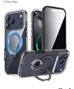Privacy Case for iPhone 17 Pro Max with 360° Spin Magnetic Stand Black