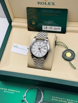 New Fresh 2026 Rolex Datejust 41mm 126300 White Dial Jubilee Box Card Papers Tags Full Set