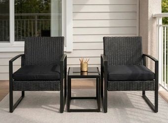 Black Rattan 3-Piece Outdoor Patio Set
