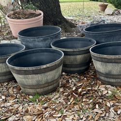 6 Rustic Barrel Planters 