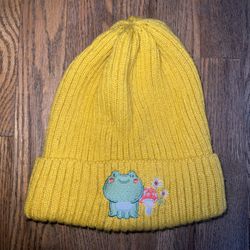 Yellow Frog And Mushroom / Flower Beanie 
