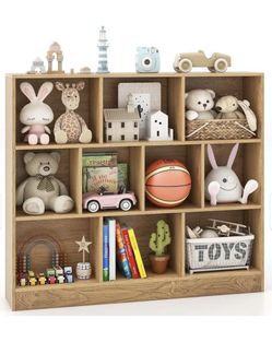 Costway 10-Cube Bookcase for Kids 41"Wooden Toy Storage Organizer New