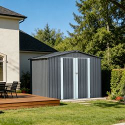 Metal Storage Shed with Double Doors, Heavy-Duty Galvanized Steel Outdoor Garden Shed for Tools, Lawn Equipment, and Yard Storage (72.8Hx68.9Dx87.8W)