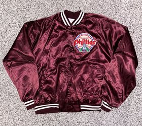 Vintage 80s Philadelphia Phillies Locker Line Satin Bomber Jacket Made In USA
