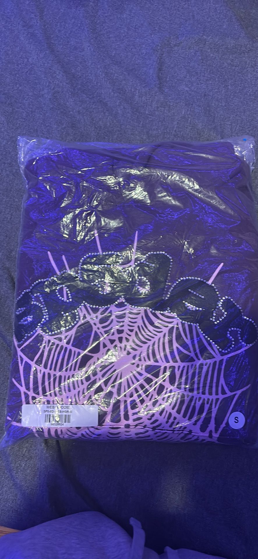 back and purple sp5der web hoodie