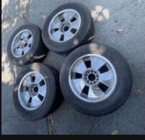 4 X 265/60r18 5x5 5x127 5x3.1 5x135 Ford Expedition F-150 Jeep Wrangler Chrome Wheels Rims Good 80% Treads Tires !!!!