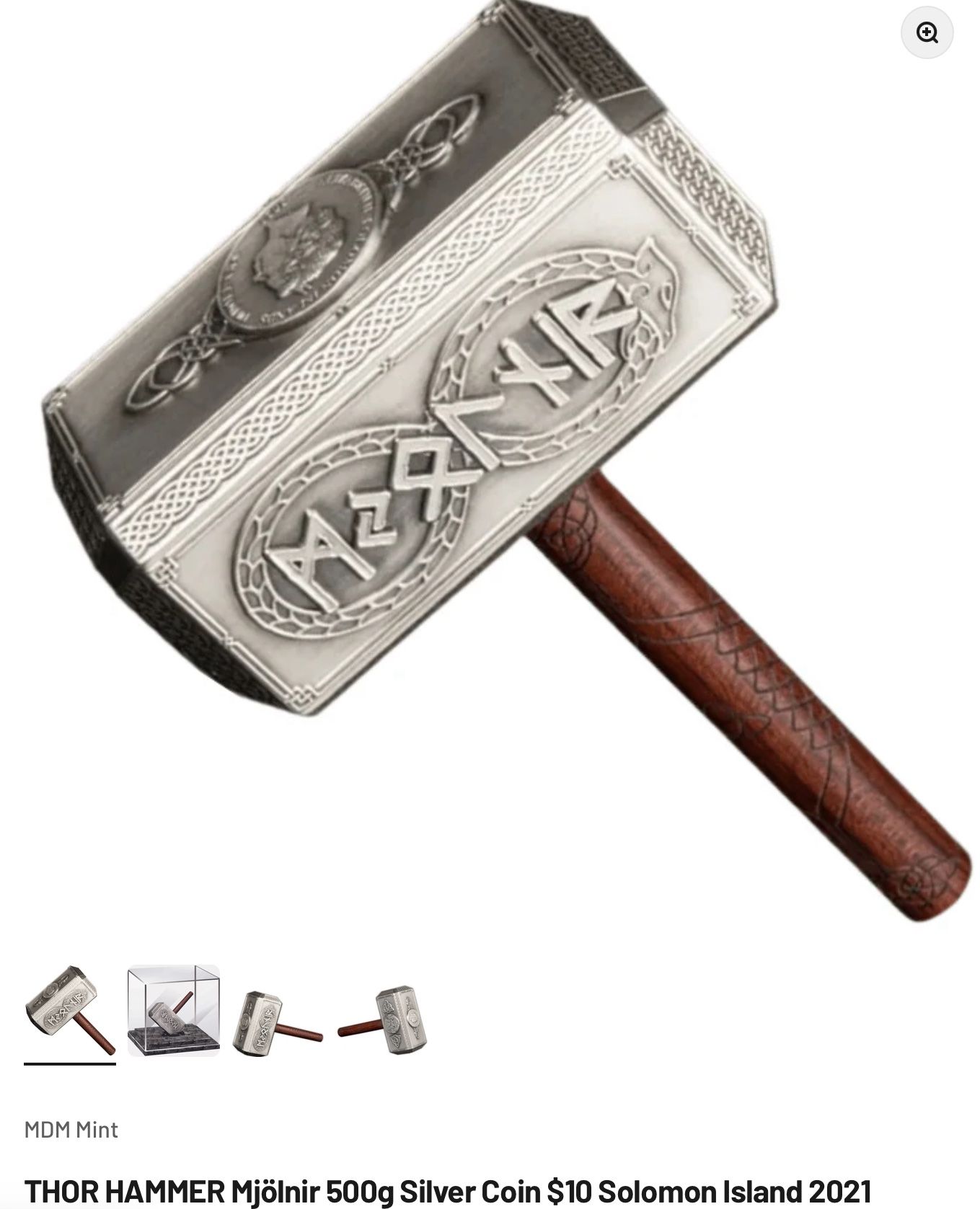 THOR HAMMER Mjölnir 500g Silver Coin $10 Solomon Island 2021