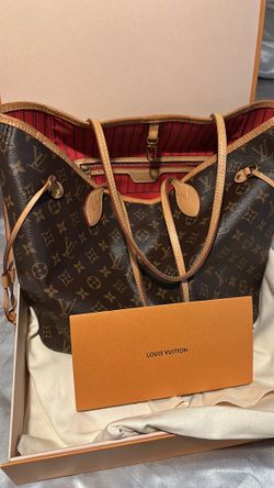 Louis Vuitton Brown Monogram Neverfull Tote Medium Red Lining w/ Box Dust Bag