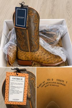 NEW Lucchese Genuine Ostrich Cowboy Boots 10.5D w/ Box & Tags