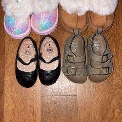 size 4 baby girl booties & sandals lightly worn