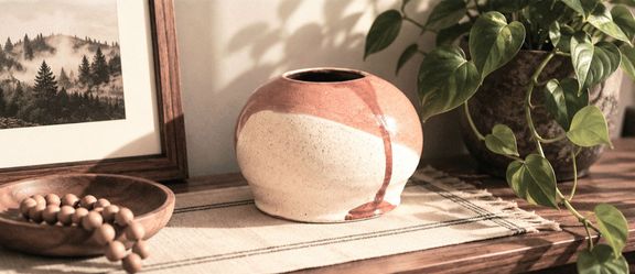 Pottery, carmel brown and beige pottery,  signed by JB, hand thrown