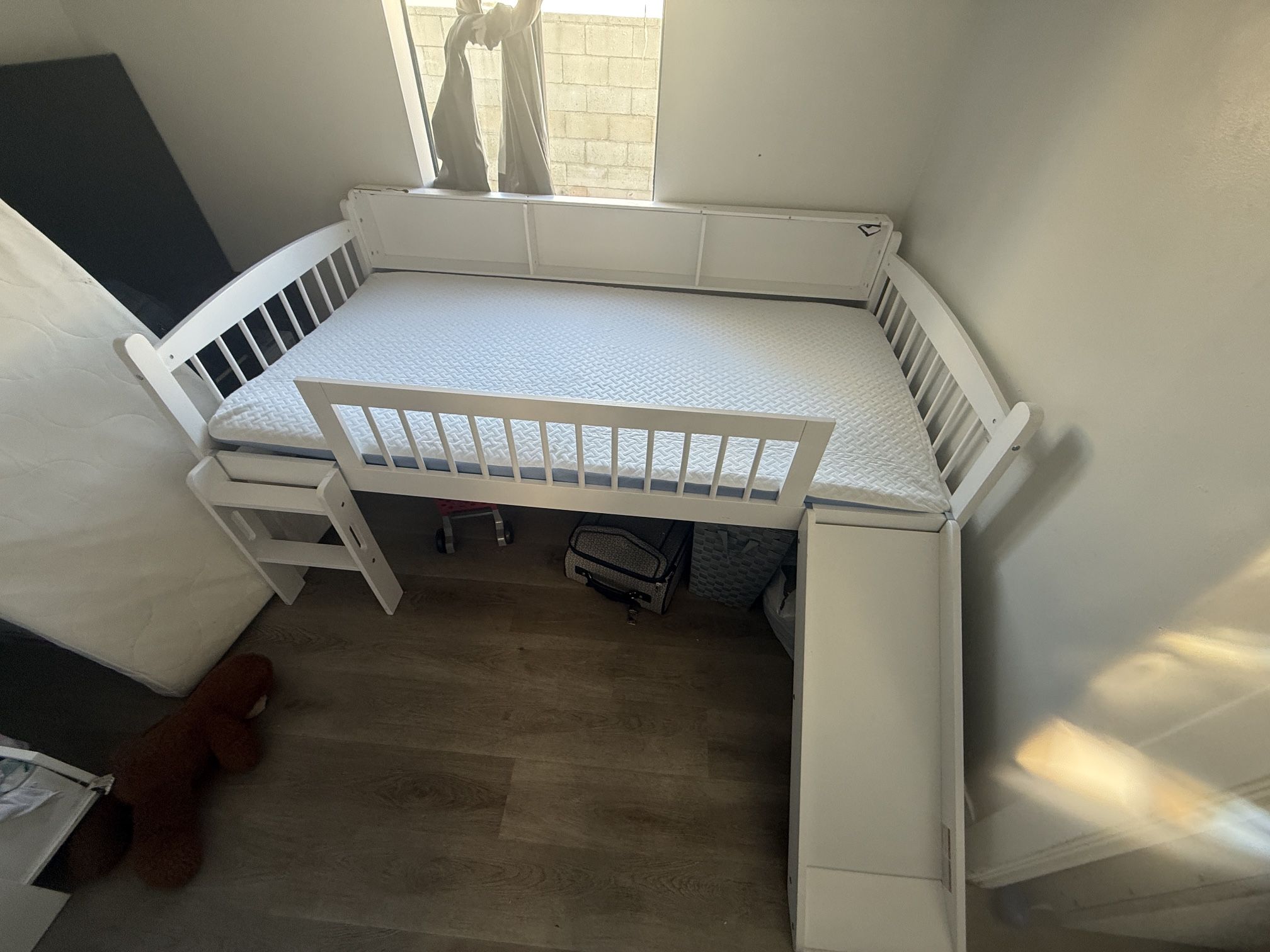 Kids bed frame loft bed with slide and ladder