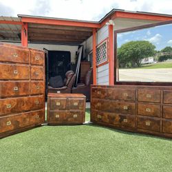 Dresser mirror, chest drawer, and nightstand