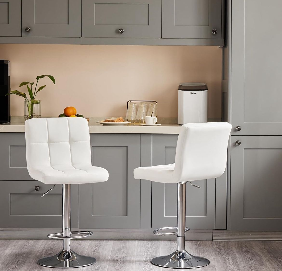 2 White Counter Stools